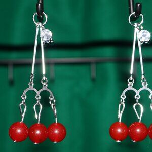 Handmade Clip-On Earrings - BEAUTIFUL 6 Large Red Marbles - CFH 32